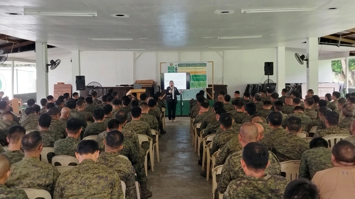 Members of the Philippine Army attend an orientation briefing on election security, political neutrality, and human rights standards in preparation for deployment in the Bangsamoro Autonomous Region in Muslim Mindanao (BARMM) parliamentary elections on Tuesday, Aug. 8, 2026. The training session focused on non-partisan troop conduct, respecting local cultural sensitivities, and maintaining peace across election security areas in Mindanao. (Photo by Bonita L. Ermac)
