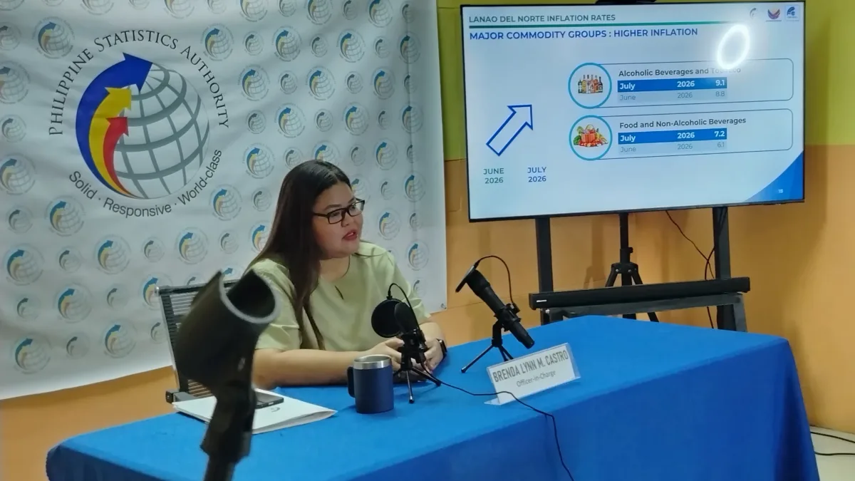 Brenda Lynn M. Castro, officer-in-charge of the Philippine Statistics Authority (PSA) for Iligan City and Lanao del Norte, presents regional economic data showing a rise in July inflation rates during a press conference in Iligan City on Thursday, Aug. 13. According to the PSA, Lanao del Norte and Iligan City recorded the highest inflation rates in Northern Mindanao for July at 8.3% and 7.9%, respectively. (Photo by Bonita L. Ermac)