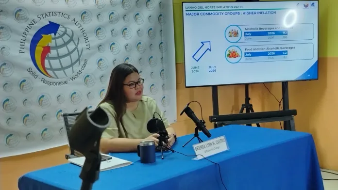 Brenda Lynn M. Castro, officer-in-charge of the Philippine Statistics Authority (PSA) for Iligan City and Lanao del Norte, presents regional economic data showing a rise in July inflation rates during a press conference in Iligan City on Thursday, Aug. 13. According to the PSA, Lanao del Norte and Iligan City recorded the highest inflation rates in Northern Mindanao for July at 8.3% and 7.9%, respectively. (Photo by Bonita L. Ermac)
