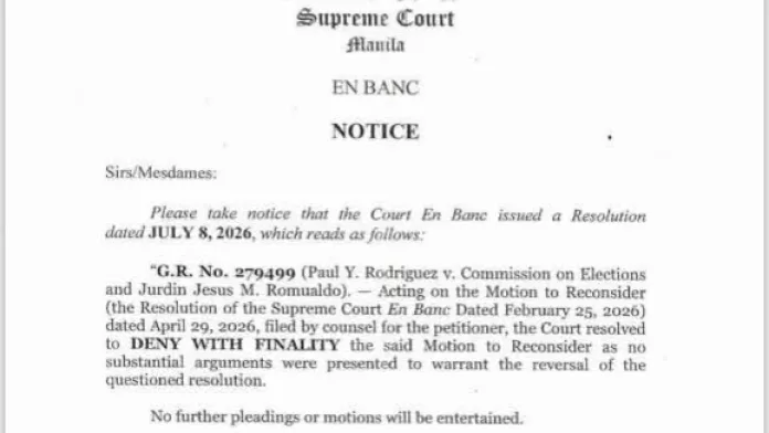 FINAL RESOLUTION. The Supreme Court En Banc has denied with finality the motion for reconsideration in G.R. No. 279499, ordering an immediate entry of judgment regarding the Camiguin disqualification case. (Photo courtesy of the Supreme Court)