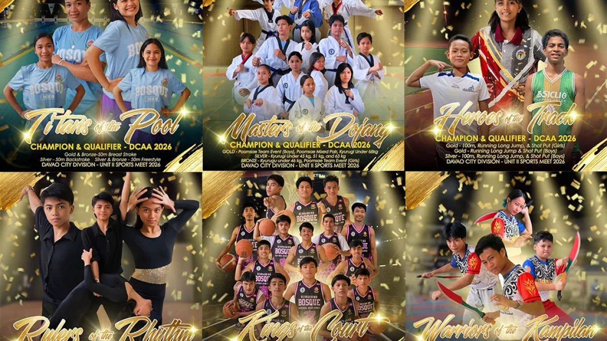 Student-athletes from Bernardino B. Bosque National High School (BBBNHS) advance to the Davao City Athletic Association (DCAA) Meet 2026. BBBNHS captured the Unit II 5v5 Basketball championship and multiple golds in taekwondo, arnis, and Paragames track and swimming events. (Photo supplied)