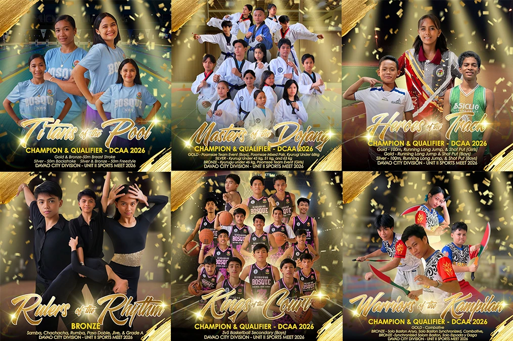 Student-athletes from Bernardino B. Bosque National High School (BBBNHS) advance to the Davao City Athletic Association (DCAA) Meet 2026. BBBNHS captured the Unit II 5v5 Basketball championship and multiple golds in taekwondo, arnis, and Paragames track and swimming events. (Photo supplied)
