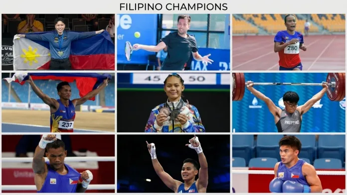 Team Philippines delegates from Mindanao prepare for the 20th Asian Games in Aichi-Nagoya, Japan. Top athletes include Tokyo Olympic medalists Carlo Paalam (Cagayan de Oro) and Nesthy Petecio (Davao del Sur), WPA world champion Chezka Centeno (Zamboanga City), ITF tennis titlist Francis Casey Alcantara (CDO), and top-ranked UPSA surfers Toby Espejon and Jayuard Alciso (Siargao). (Graphic / Photo supplied)