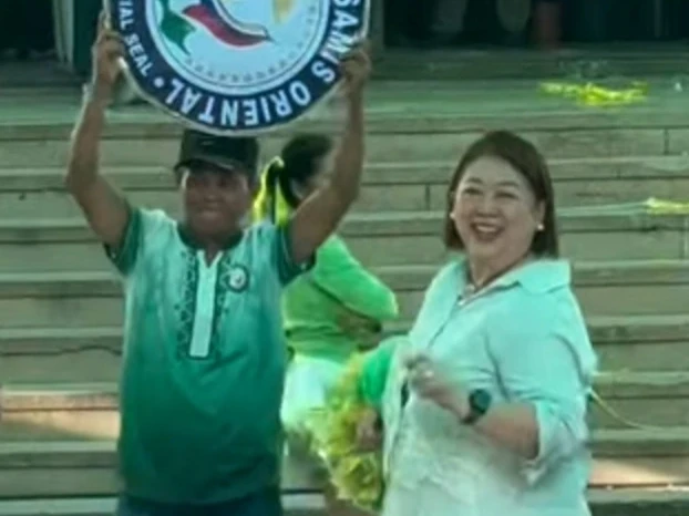 Misamis Oriental Governor Juliette Uy performs with provincial government employees during the Bangon Cheerdance Competition on Monday, September 7, at the Capitol Grounds in Cagayan de Oro City, held as part of the 126th Philippine Civil Service Anniversary celebration. Photo retrieved from the reel.