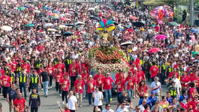 Thousands of devotees fill the streets of Iligan City for the annual Pagpakanaug procession honoring Señor San Miguel during Diyandi Festival 2026. The major religious event at St. Michael's Cathedral brings together Christians, Maranaos, and Higaonons across Lanao del Norte and Northern Mindanao. (Photo by Bonita Ermac)