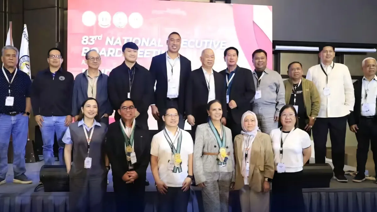 Cagayan de Oro City Mayor Rolando "Klarex" Uy stands on stage with fellow city mayors and national municipal officials during the 83rd League of Cities of the Philippines (LCP) National Executive Board Meeting.