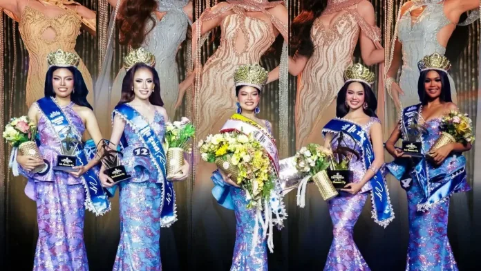 An official winner graphic showing Binibining Oroquieta City 2026 Myrah Zoie Diano in the center wearing her crown, sash, and holding a flower bouquet, flanked by runners-up Rachelle Love Coronado, Jeslie "Jelie" Malmis, Gwendolyn Dacaldacal, and Fritzie Rose Cabatit.