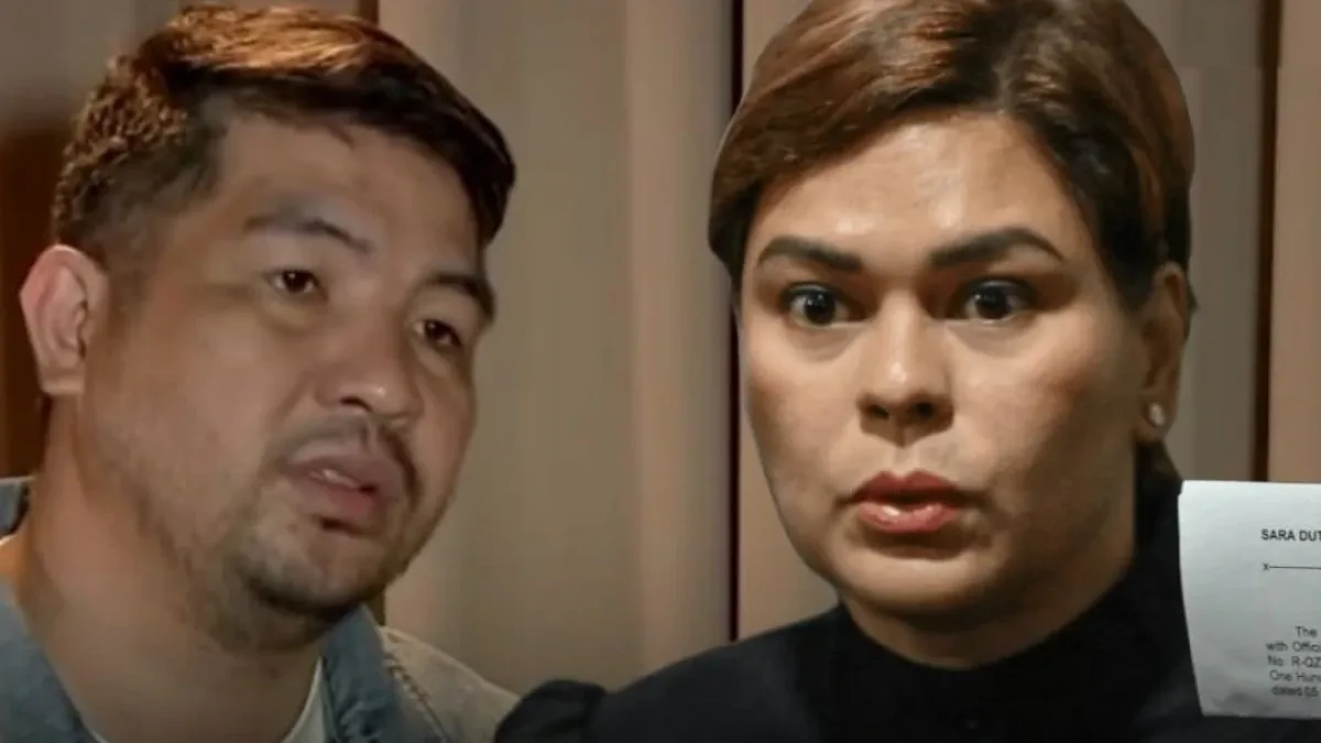 A split graphic showing dismissed police officer Rodulfo Gracioso Jr. (left) alongside Vice President Sara Duterte (right) in relation to ongoing news investigations and editorial standards.