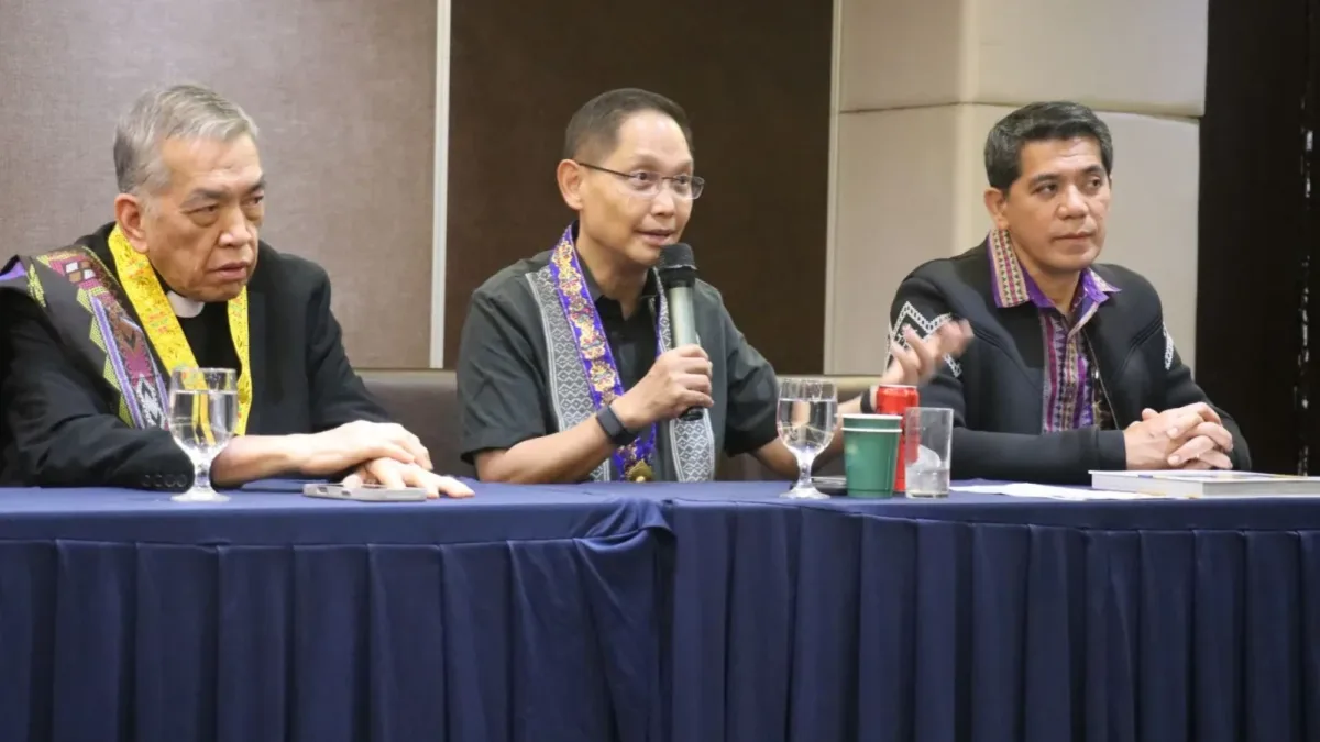 TESDA Director General Secretary Kiko Benitez gestures while addressing attendees alongside MinTVET leaders during a press conference panel in Cagayan de Oro City.